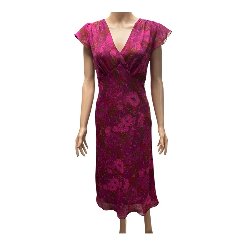 Express - EC - Midi Floral Dress with Flutter Sleeves and V-Neck